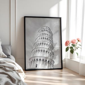 Pisa Tower Black & White Travel Print: Italy Wall Art (Digital Download)