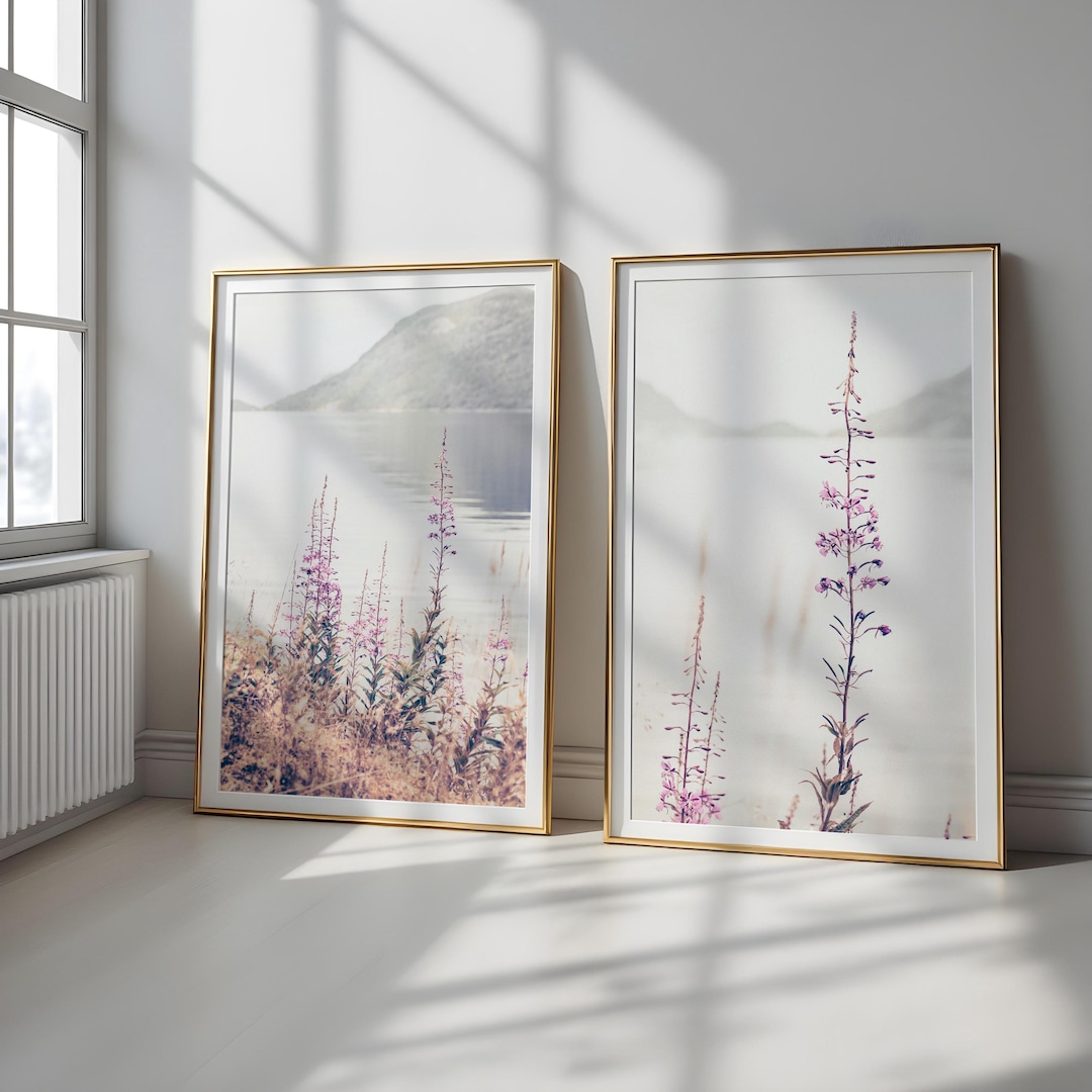 Set of 2 Printable Pink Wildflowers Prints Mountain Fjord Nature ...
