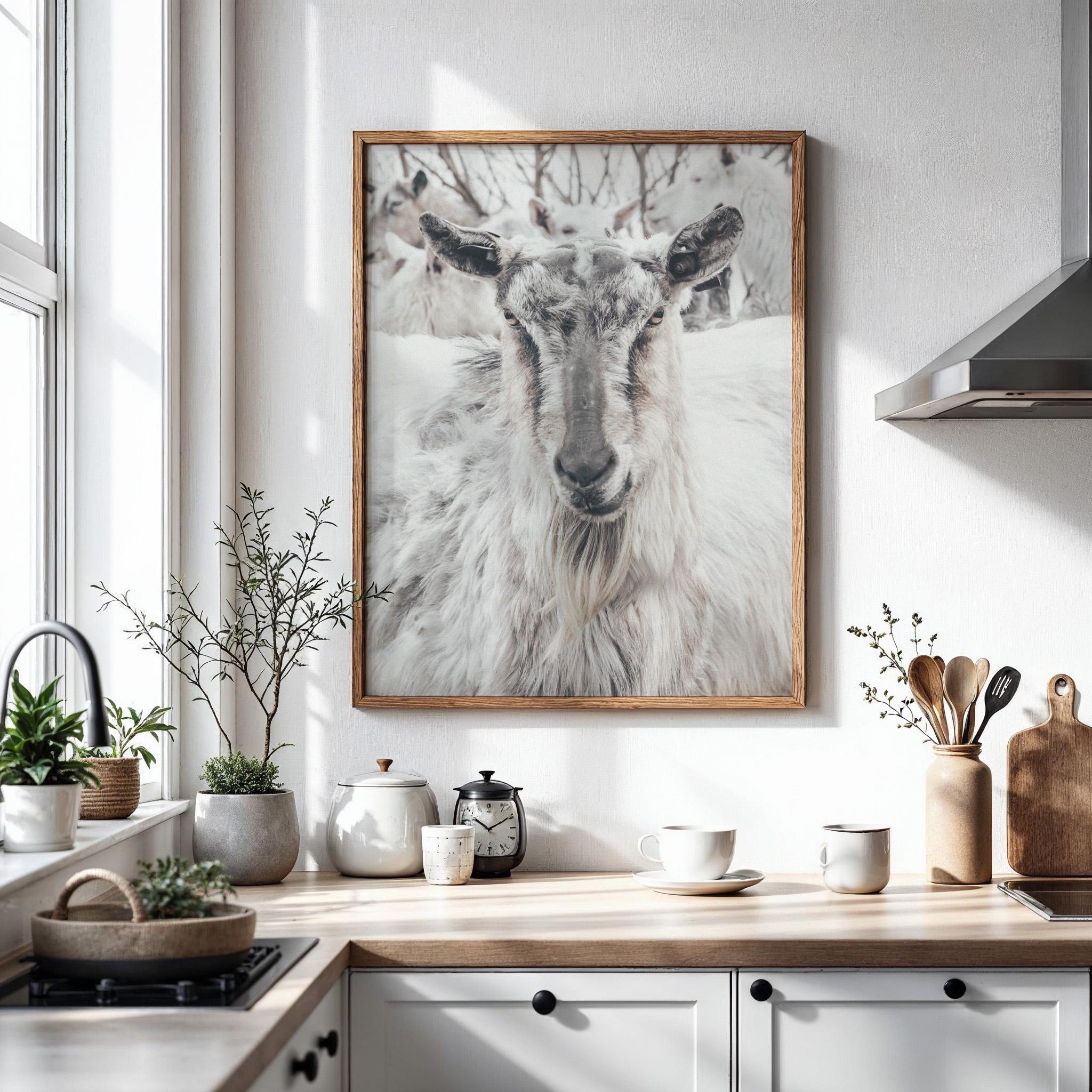 Impression Sur Toile "Chèvre Ferme" Noir Et Blanc 40x60 Cm, Art Mural Rustique, Sans Cadre, Décoration Bureau Salon