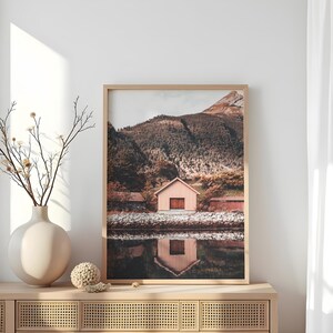 Norway Fjord Cabin Print: Scandinavian Mountain Nature Art (Digital Download