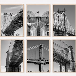 Set of 6 New York Photo Black White Travel Print NY Bridge Poster Travel Destination New York City Printable Large Wall Art Minimalist Art