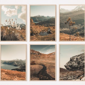 Printable Nature Set Large Wall Art Set of 6 Mountain Landscape Wildflowers Prints Boho Nordic Style Poster Digital Download Farmhouse Art