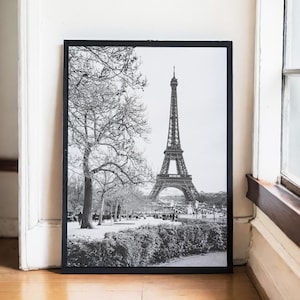 Eiffelturm Fotografie Druck: Paris Reise Kunst, Minimalistisch schwarz weiss (Digitaler Download)