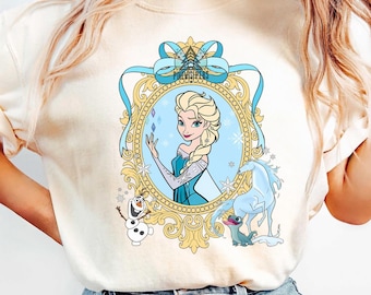 Disney Elsa Princess Mirror Coquette Bow Shirt, Disney Frozen Elsa T-shirt, Birthday Gift, Disneyland Shirt, Family Vacation Trip Shirt