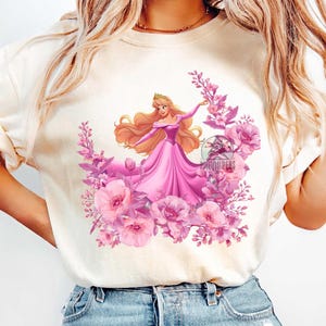 Disney Aurora Princess Floral Half Circle Shirt, Sleeping Beauty Princess T-shirt, Birthday Gift Tee, Disneyland Family Vacation Trip Shirt