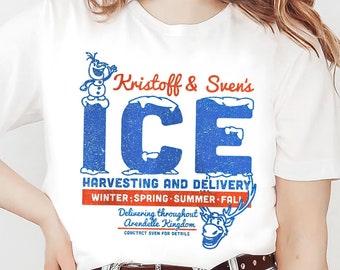 Camiseta Vintage Disney Frozen Kristoff & Sven'S Ice Co, Camiseta de la princesa Elsa de Disney, Camiseta de Disneyland, Traje divertido de Disney, Viaje familiar de Disney