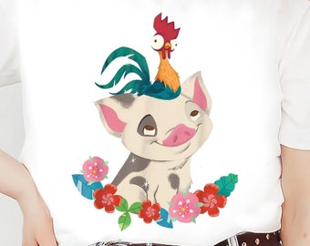 Disney Moana Heihei Hahn Pua Blumen Shirt, Heihei und Pua T-Shirt, Prinzessin Disneyland T-Shirt, lustiges magisches Königreich, Disney Familienausflug