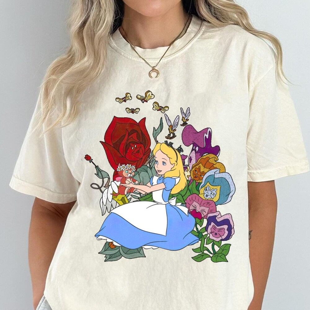Vintage Disney Alice Floral In Wonderland Shirt, Alice In Wonderland Floral T-Shirt, Disneyland Tee, Disney Outfit, Disney Family Trip New Fashion