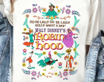 Camisa floral vintage de Disney Robin Hood, camiseta del pequeño John Alan-A-Dale Princess John Sir Hiss, camiseta de viaje familiar de Disney, Funny Magic Kingdom