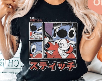 Camiseta retro de Disney de los 90 con Lilo y Stitch, con paneles kanji del Día de Stitch 626, regalo de cumpleaños unisex, atuendo divertido de Disney, viaje familiar a Disney
