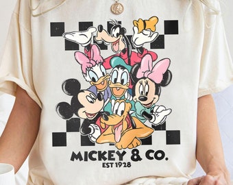 Vintage Mickey And Friends Shirt, Mickey & Co Est 1928 T-shirt, Unisex Disney Checkered Tee, Birthday Gift Shirts, Disney Family Trip