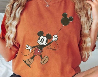 Camisa vintage de Mickey Mouse, camiseta con globos de Mickey Ears, camiseta de Mickey & Friends, camisas de regalo de cumpleaños, viaje familiar de Disney, camiseta Magic Kingdom