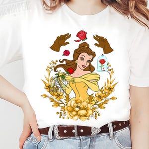 Disney Belle Princess Floral Villains Hand Shirt, Beauty And The Beast T-shirt, Comfort Color Birthday Gift, Disneyland Family Vacation Trip