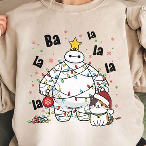 Camiseta navideña de Baymax de Disney, Camisetas navideñas de Ba La La La La, Sudadera con luces navideñas de Baymax, Camiseta divertida de regalo navideño de gato de Disney