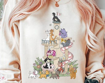 Disney Cats Tower Shirt, Aristocats Cheshire Figaro Sweatshirt, Ultimate Feline Tree Tee, Disney Family Trip Gift Shirts, Cat Lover Shirt