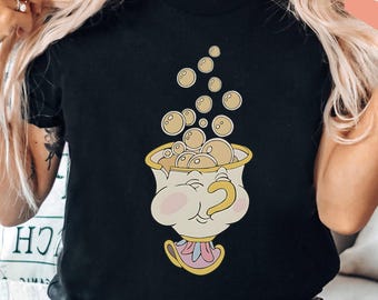 Camiseta de Disney de la Señora Chip, camiseta de La Bella y la Bestia, camiseta de la Princesa Bella de Disney, camiseta de regalo de cumpleaños, camiseta de viaje familiar a Disneyland