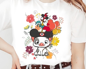 Vintage Disney Moana Shirt, Moana Prinzessin Hei Hei und Pua Blumen T-Shirt, Disneyworld T-Shirt, lustiges Magic Kingdom, Disney Familienausflug