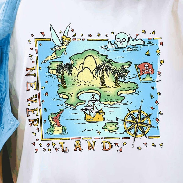 Vintage Disney Peter Pan Never Land Map Shirt, Retro Peter Pan Tinker Bell T-shirt, Disneyland Tee, Funny Magic Kingdom, Disney Family Trip