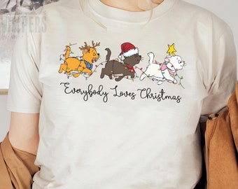Chemise de Noël des Aristochats Berlioz Marie Toulouse, tout le monde aime le t-shirt lumineux de Noël, t-shirt joyeux Noël, voyage de vacances en famille