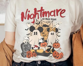 Vintage Mickey Minnie Nightmare On The Main Street Shirt, Mickey And Friends Halloween T-shirt, Retro Mickey Ghost Tee, Disney Family Trip