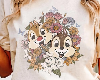 Vintage Chip And Dale Shirt, Disney Floral Chip And Dale T-shirt, Disney Vacation Gifts Tee, Funny Magic Kingdom, Disney Family Trip