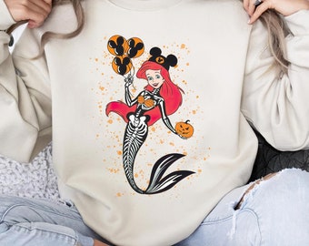 Halloween The Little Mermaid Shirt, Ariel Princess Skeleton T-shirt, Comfort Colors Tee, Halloween Party Gift Tee, disneyland Spooky Season