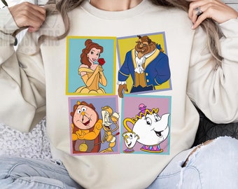 Retro Disney Beauty And The Beast Characters Shirt, Disney Princess T-shirt, Belle Beast Lumiere Cogsworth Tee, Birthday Gift, Family Trip