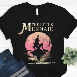 Retro Disney The Little Mermaid Shirt, Disney Ariel Rock Moon Silhouette T-shirt, Unisex Birthday Tee, Disney Outfit, Disney Family Trip