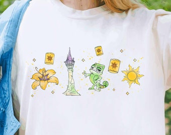Disney Tangled Rapunzel Princess Shirt, Pascal Tower Lantern Minimalist T-shirt, Comfort Colors Tee, Birthday Gift, Disneyland Family Trip