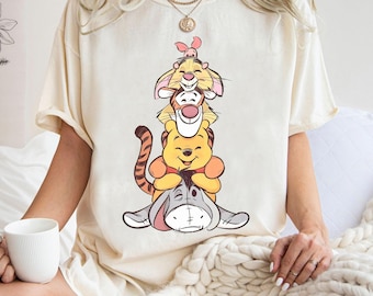 Camisa retro de Disney Winnie The Pooh, camiseta de Pooh Group Tigger Piglet Eeyore, camiseta Comfort Colors, Funny Magic Kingdom, viaje familiar de Disney