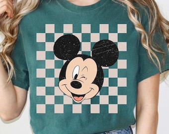 Retro Mickey Mouse Shirt, Disney Mickey Checkered T-shirt, Vintage Disney Gift Tee, Funny Disney Outfit, Disney Family Trip