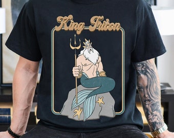 レトロなディズニーのキング・トリトンTシャツ、リトル・マーメイドのヴィンテージTシャツ、プリンセス・アリエルTシャツ、誕生日プレゼントのシャツ、ディズニーランド家族旅行