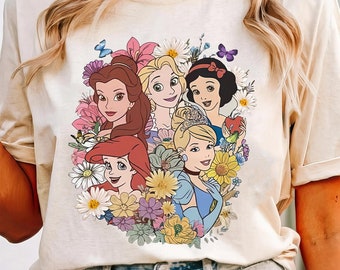 Disney Princess-personages bloemenshirt, bloemen Disney Princess Group-sweatshirt, Comfort Colors-T-shirt, Magic Kingdom, Disney Family Trip