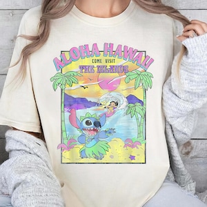 Vintage Disney Lilo & Stitch Aloha Hawaii-tröja, Stitch Come Visit The Islands-t-shirt, Comfort Colors-tröja, födelsedagspresent, familjeresa