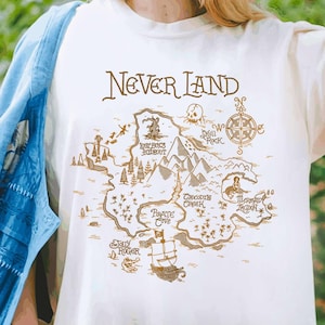 Chemise Peter Pan Disney, t-shirt vintage carte Peter Pan Never Land, t-shirt fée clochette Never Land, Funny Magic Kingdom, voyage en famille Disney