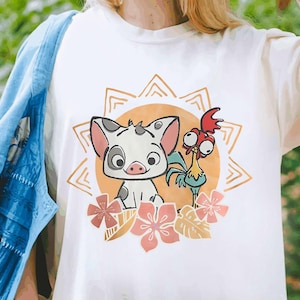 Disney Hei Hei And Pua Floral Shirt, Moana Princess T-shirt, Disneyland Shirt, Disneyworld Dog Lover Tee, Magic Kingdom, Disney Family Trip