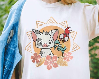 Disney Hei Hei und Pua Blumen Shirt, Moana Prinzessin T-Shirt, Disneyland Shirt, Disneyworld Hundeliebhaber T-Shirt, Magic Kingdom, Disney Familienausflug