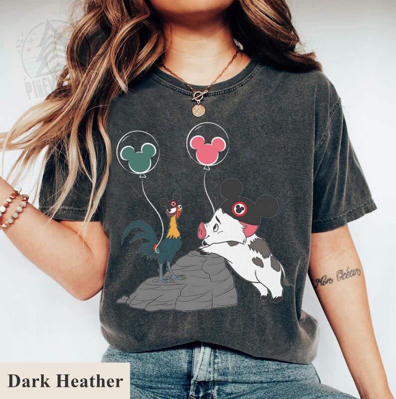 Pua And Hei Hei Family Shirt, Mickey Ears Balloon Graphic, Disneyland Trip Outfit, Moana Theme Park Tee, Disney Vacation Squad Apparel image 2