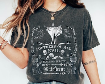 Camisa Disney Mistress Of Evil Label, camiseta de Disneyland Maléfica, camiseta de princesa de la Bella Durmiente, Funny Magic Kingdom, viaje familiar de Disney