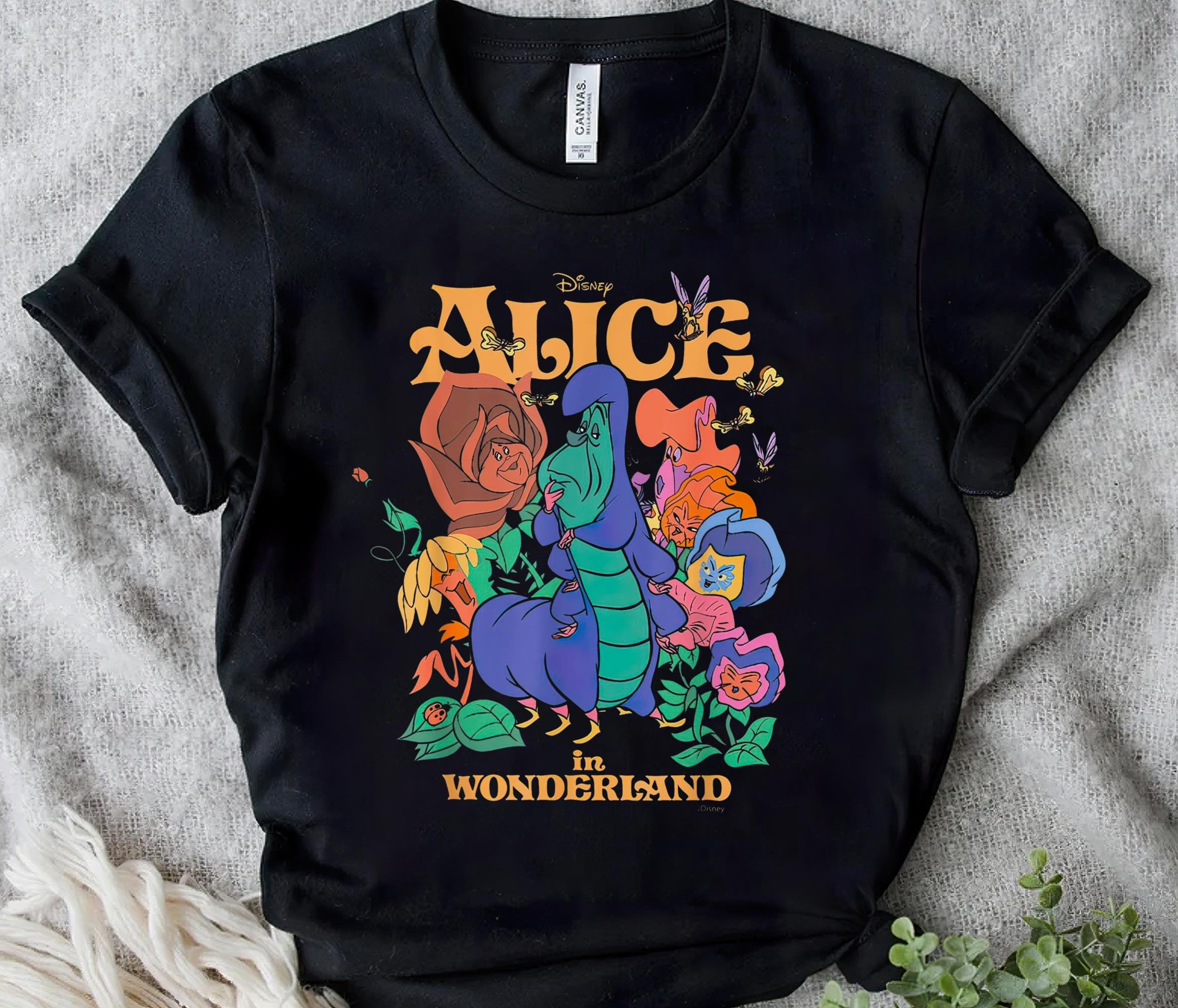 Disney Alice in Wonderland Shirt, Caterpillar and Flowers Retro T 