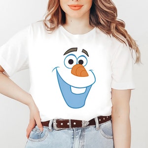Shirt Disney Frozen Olaf, schattig T-shirt Olaf Big Face Cartoon, Frozen Princess Elsa Tee, Magic Kingdom, Disney-gezinsuitje, verjaardagscadeau