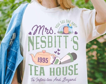 Chemise Disney Toy Story Buzz l'Éclair Mme Nesbitt's Tea House 1995, T-shirt Disney Toy Story Tea House, t-shirt graphique, voyage en famille Disney