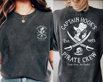 2-sided  Captain Hook Pirate Crew Est 1953 T-shirt, Peter Pan Neverland Tee, Magic Kingdom , Disney Villains Captain Hook Shirt