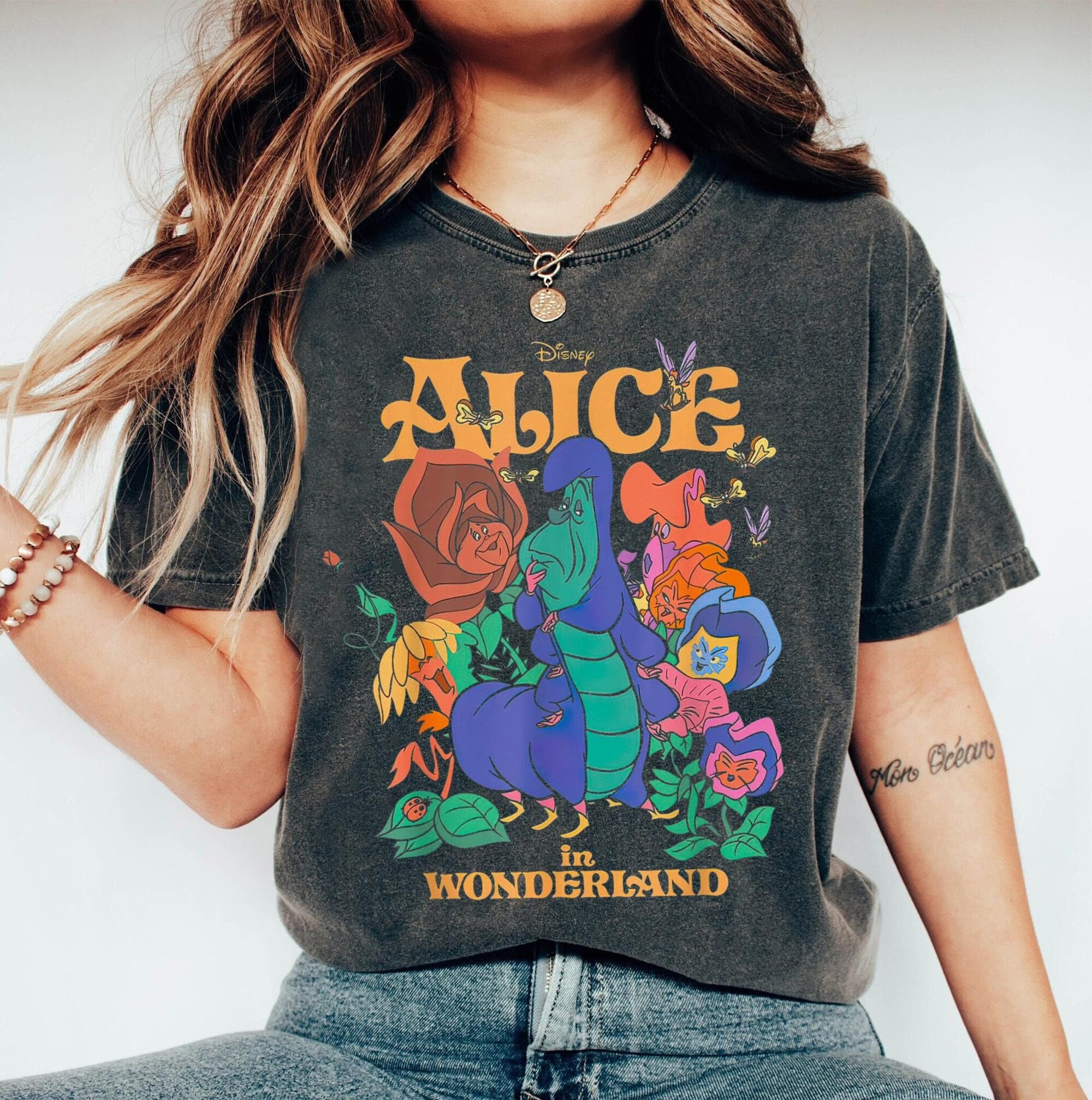 Disney Alice in Wonderland Shirt, Caterpillar and Flowers Retro T 