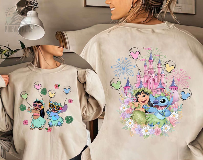 Stitch Castle Floral Shirt, Lilo And Stitch Tropical Tee, Hawaiian Flower Graphic, Magical Disneyland Trip Outfit, Family Vacation Apparel image 3