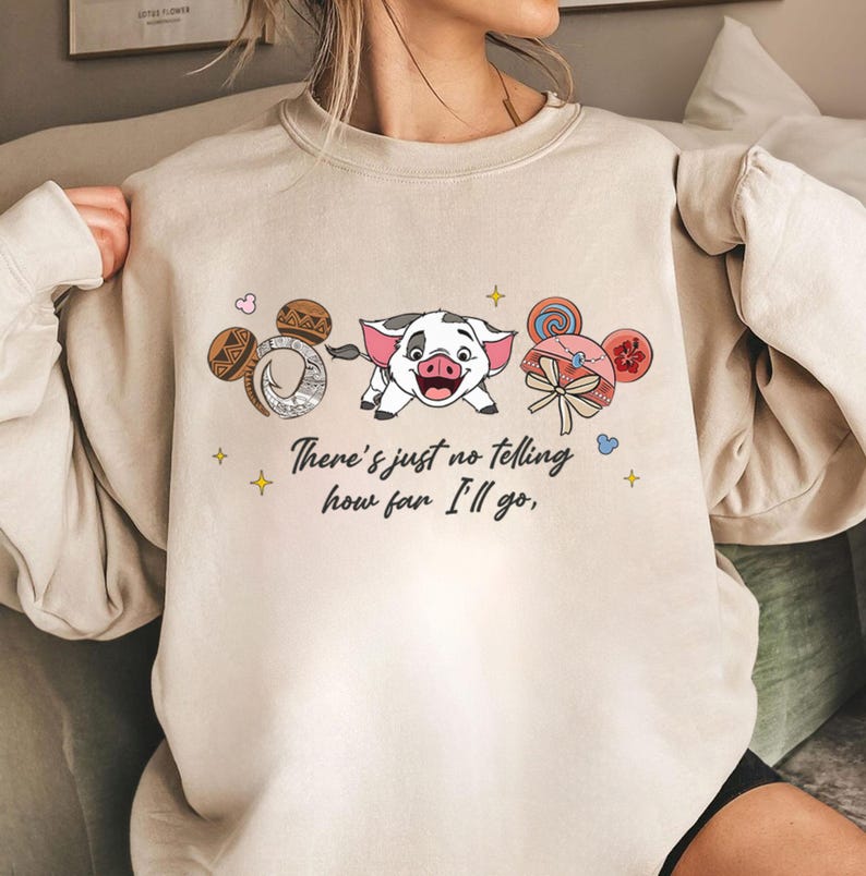 Vaiana Pua-tröja, Hur långt jag ska gå-tröja, Pua Pig Disney-resa, söta öron Vaiana-karaktärströja, polynesiskt tema, söta Disneyland-tröjor bild 7