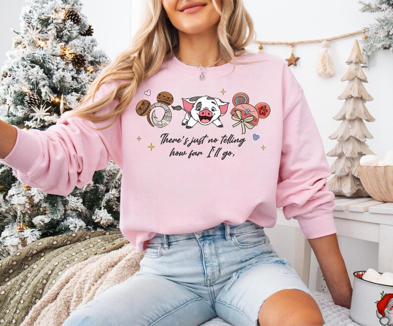 Vaiana Pua-tröja, Hur långt jag ska gå-tröja, Pua Pig Disney-resa, söta öron Vaiana-karaktärströja, polynesiskt tema, söta Disneyland-tröjor bild 4