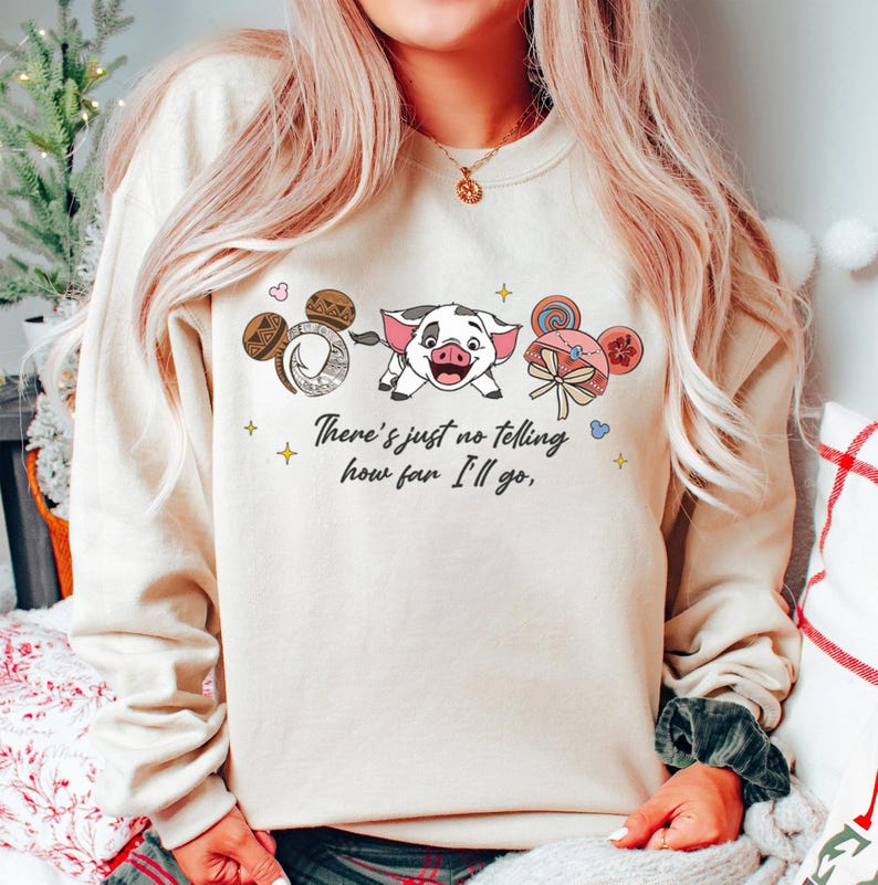 Vaiana Pua-tröja, Hur långt jag ska gå-tröja, Pua Pig Disney-resa, söta öron Vaiana-karaktärströja, polynesiskt tema, söta Disneyland-tröjor bild 5