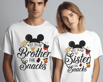 Disney Will Trade Brother For Snacks Shirt, Mickey Ear Will Trade Sister For Snacks T-shirt, Snacking Happy Brothers And Sisters Day Tee