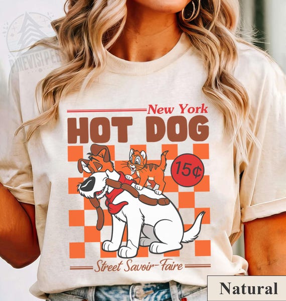 Oliver Company Shirt, Dodger And Oliver Tee, Retro Disneyland Trip, New York Hot Dog Shirt, Vintage Disney Vacation, 80s Nostalgia Trip Tee